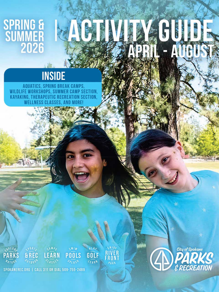 Spring and Summer Activity Guide. Photo of two young people playing with paint.  